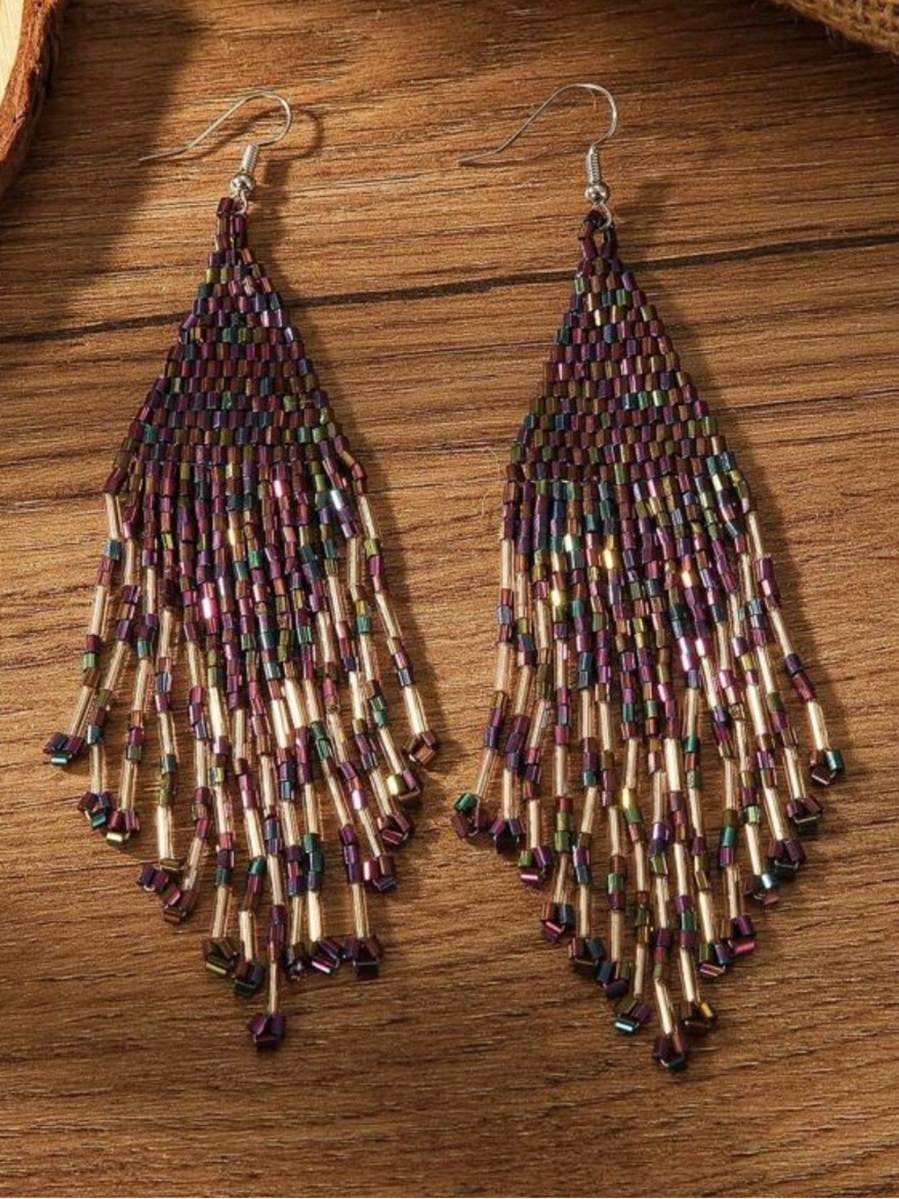 Handmade Multicolor Beaded Fringe Earrings - Women Jewelry